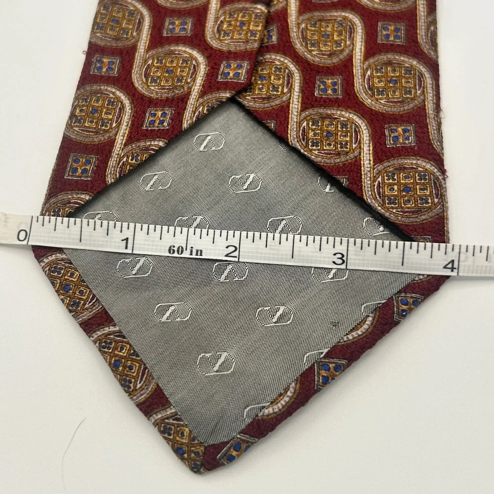Valentino Cravatte Mens Silk Tie Burgundy Gold Geometric Medallion Made in Italy